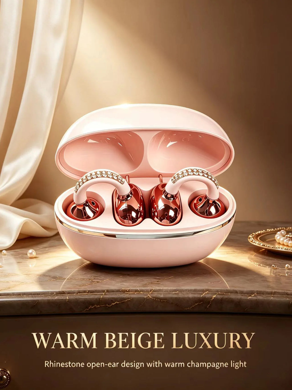 Rhinestone Open Ear Clip Wireless Earbuds Bluetooth 5.4 OWS Headphones HiFi Stereo Sports Earphones With HD Mic