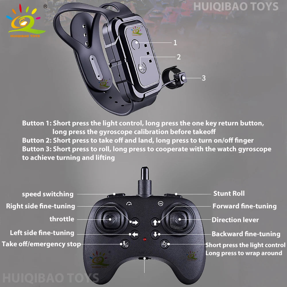 Remote-Controlled Flying Sword Drone with Cool Lights Controlled by Remote or Watch Fingertip-Operated Toy Perfect Gift for Guys