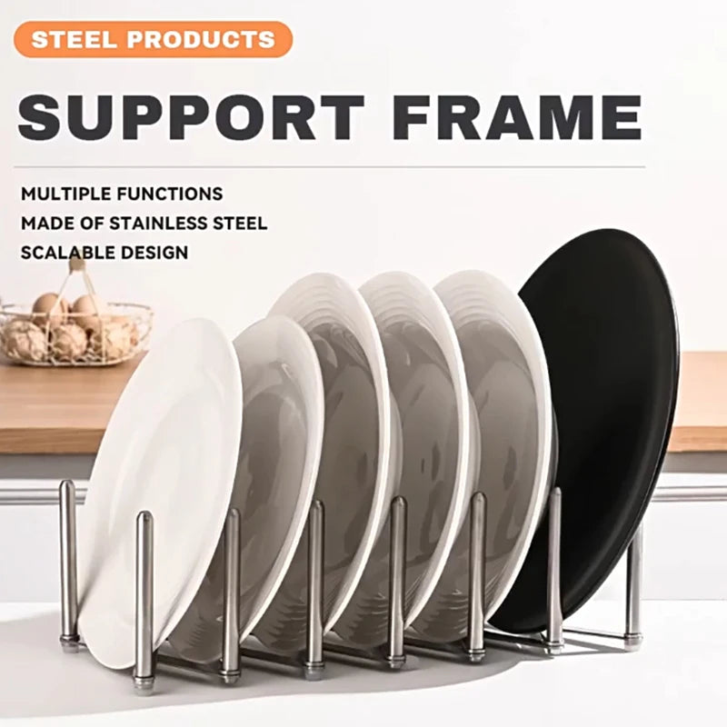 Pot Lid Rack Pan Lid Organizer Retractable Foldable Stainless Steel Plate Dish Holder Shelf Tableware Storage Kitchen Gadgets