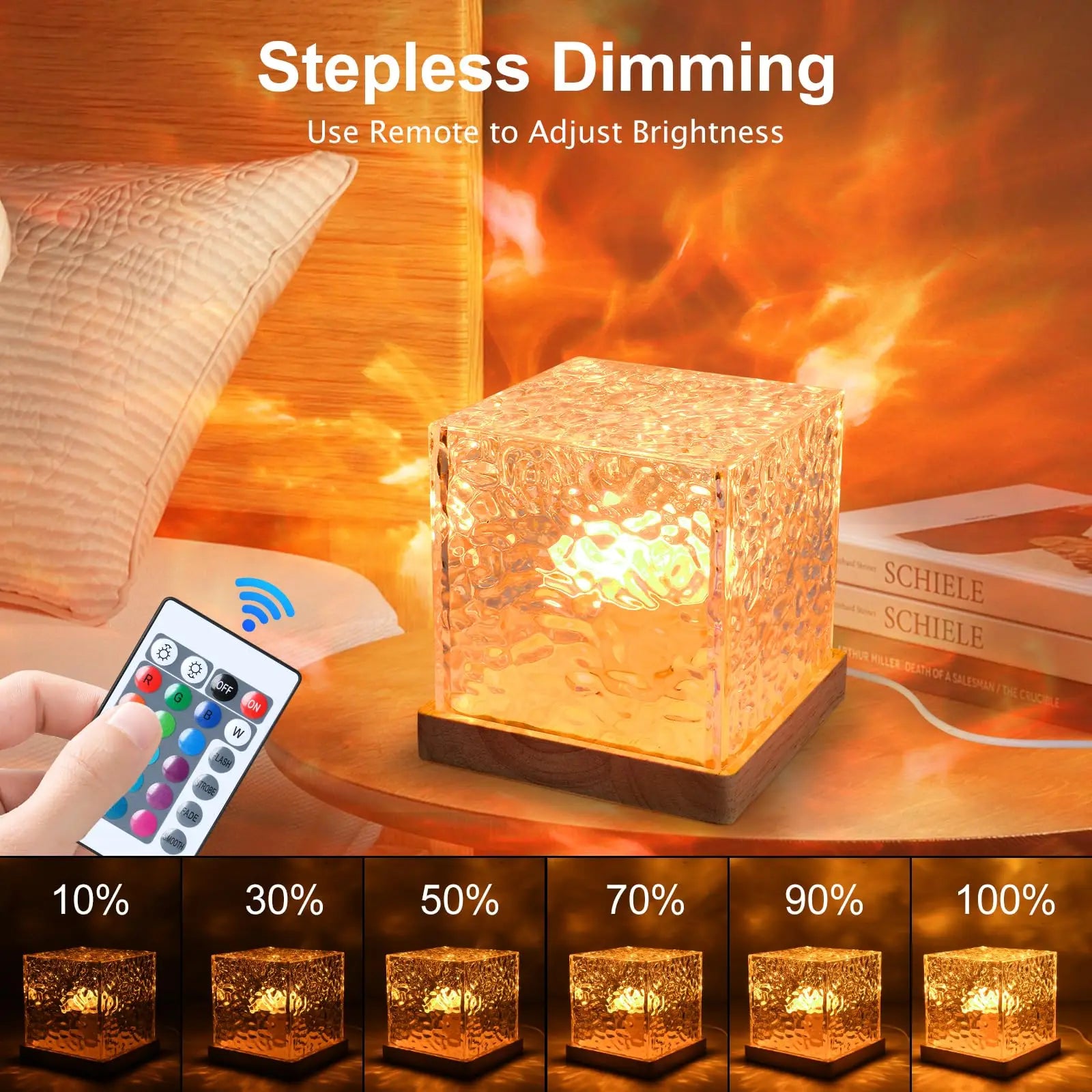 16 Colors Water Ripple Projector Dynamic Rotating LED Night Light with Remote Dimming Family Bedroom Romantic Ocean Decor Lamp