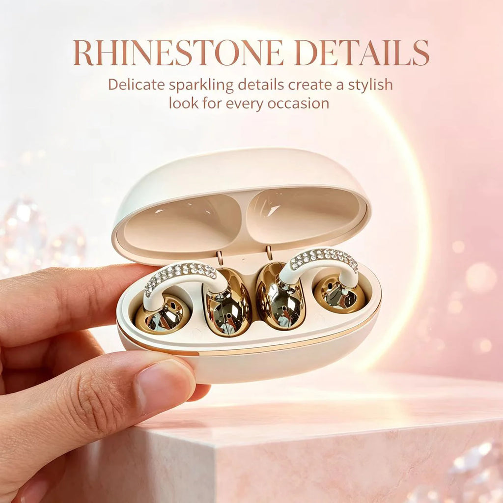 Rhinestone Open Ear Clip Wireless Earbuds Bluetooth 5.4 OWS Headphones HiFi Stereo Sports Earphones With HD Mic