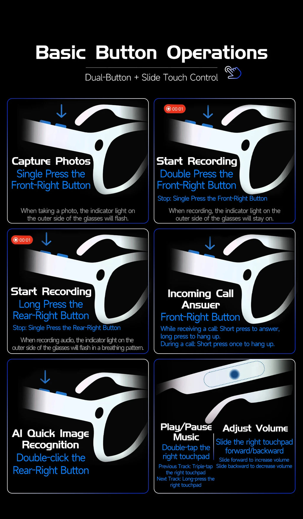 2026New AI Smart Glasses 8 Million HD Pixels Camera Photo Video Recording WIFI Transmission Sunglasses Call Music Play Men Women