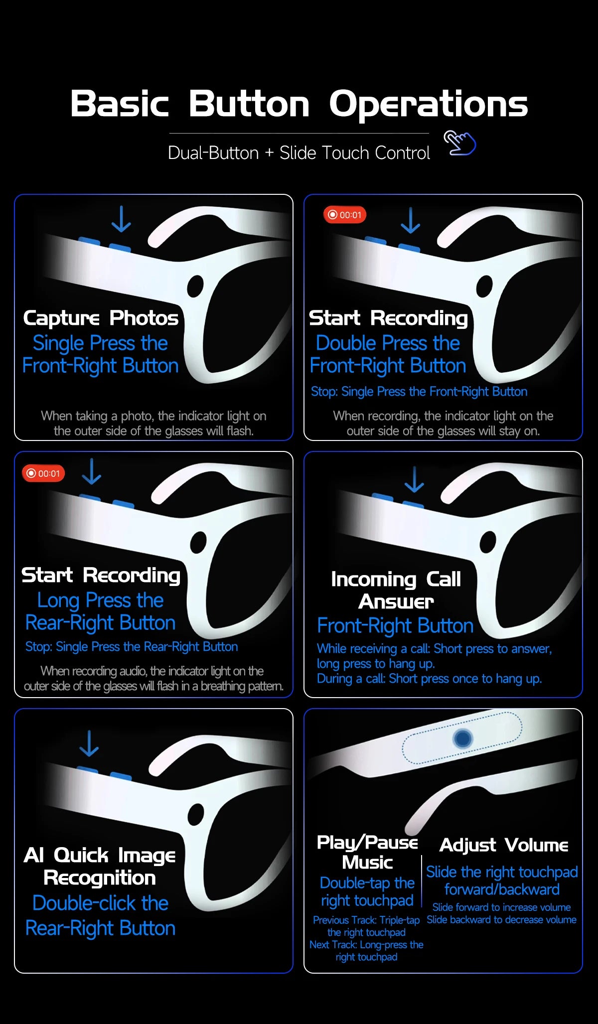 2026New AI Smart Glasses 8 Million HD Pixels Camera Photo Video Recording WIFI Transmission Sunglasses Call Music Play Men Women