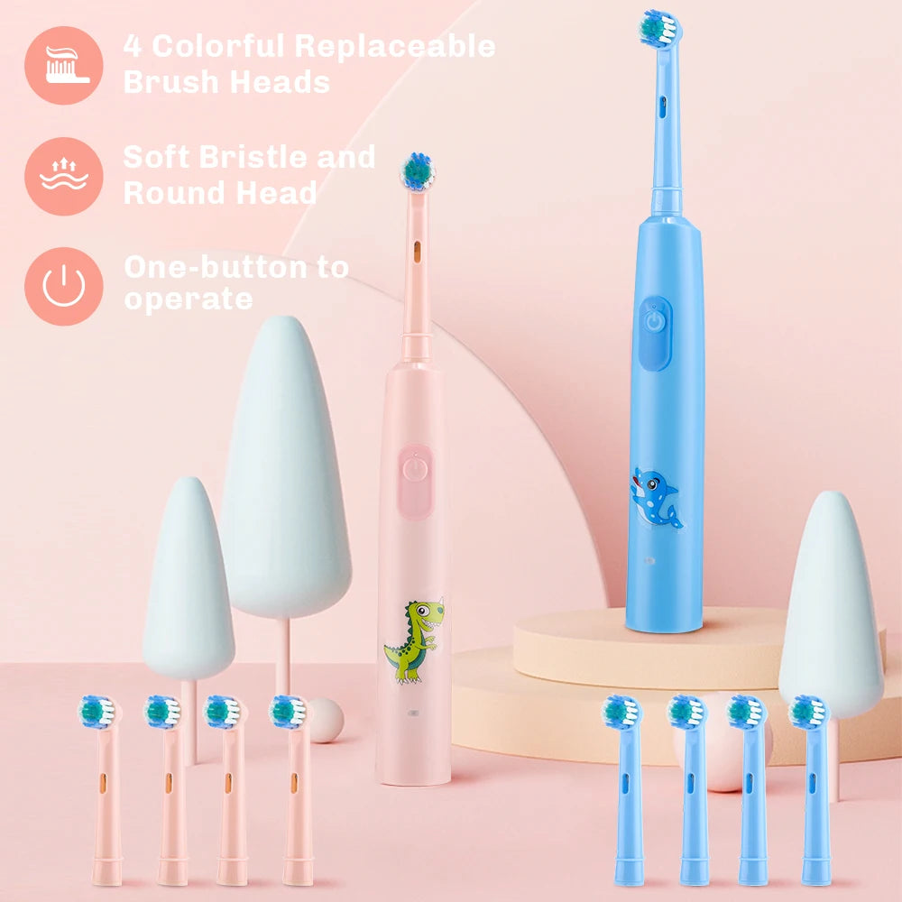 Rechargeable Smart Toothbrush for Children Cleaning Whitening & Massage 3 Modes IP67 Electric Cartoon Toothbrush 2-Min Timer