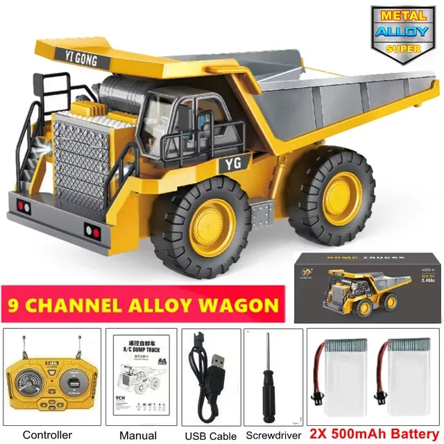 4WD Remote Control Excavator 4x4 Alloy Dump Truck Bulldozer Radio Model RC Car Construction Vehicle with Lights Sound Toy Gift