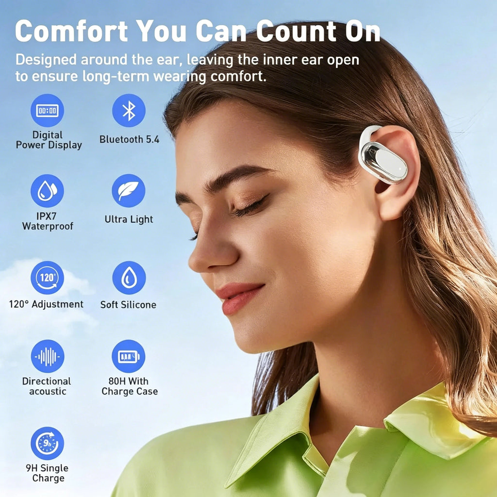 OWS Earphones Over-Ear Open-Ear Wireless Bluetooth 5.4 Headphones Style Noise Cancellation Rotatable Feature With Mic Audi