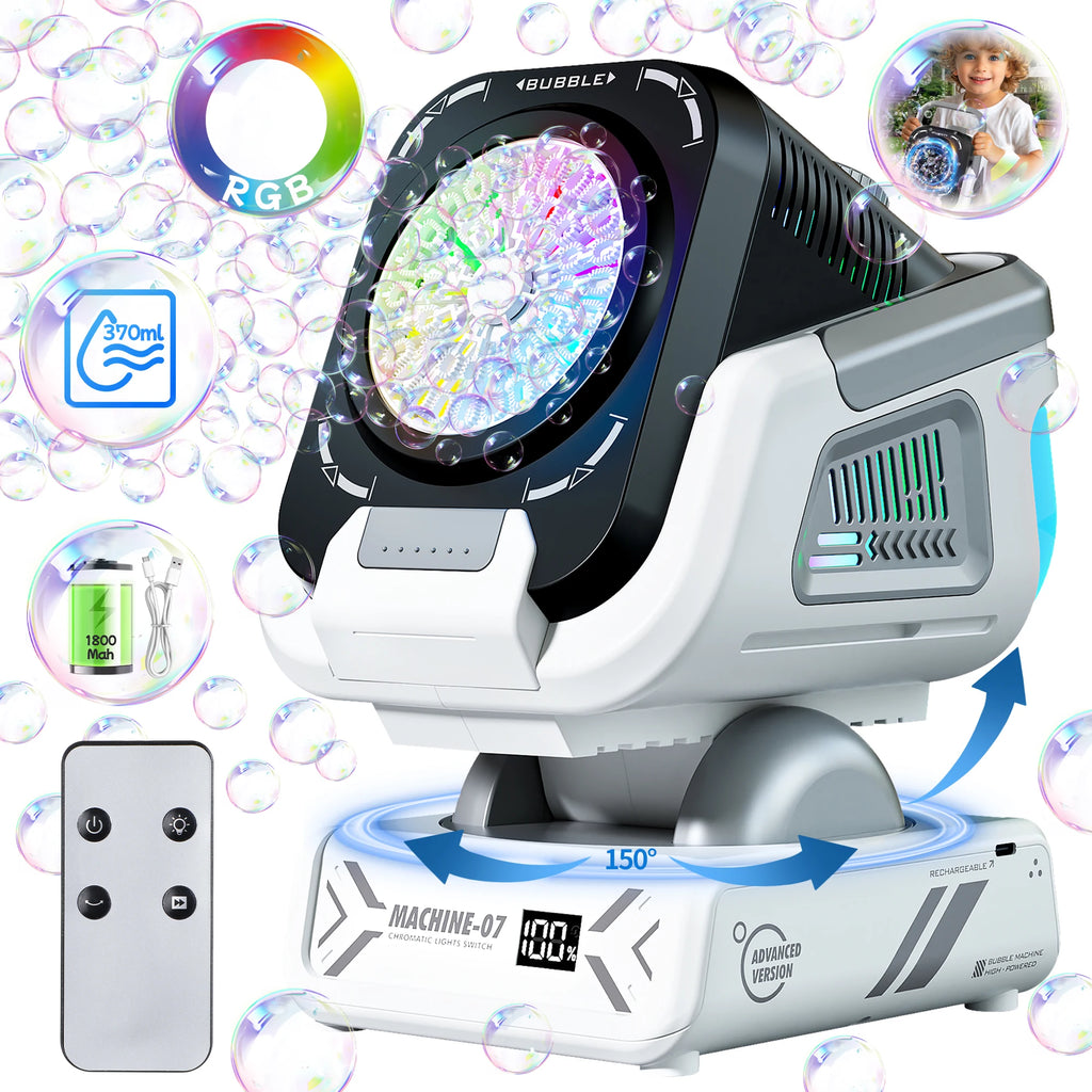 2025 Upgraded Version of the Bubble Machine with Remote Control, Automatic Rotation, and Rgb Lights, 1800Mah Rechargeable Battery, Type-C Charging, Suitable for Children, Weddings, Birthday Parties, and Outdoor Activities, Bu