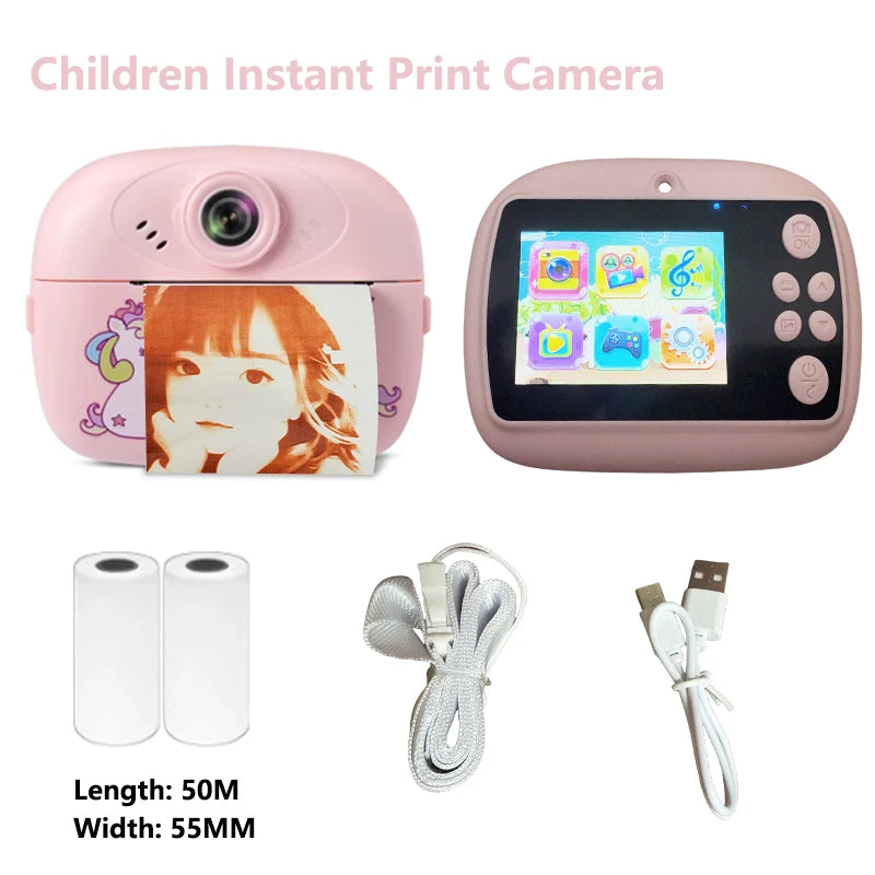 Children Instant Print Camera Thermal Printer Video Recorder Portable Smart Digital Dual Lens Selfie Camera Kids Birthday Gift