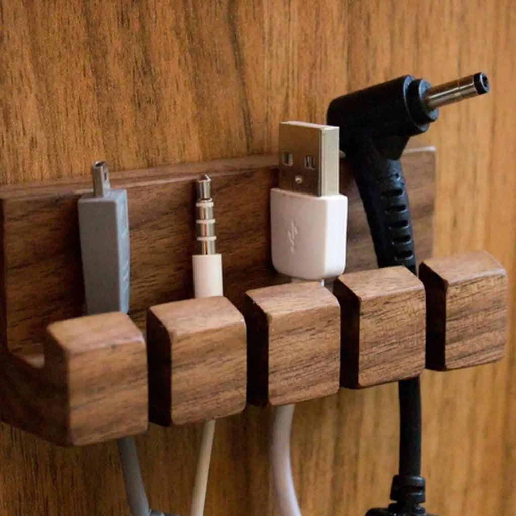 Cord Organizer Wooden USB Cable Holder Wire Organizer Self Adhesive Cord Keepers For Cables 3MTape Backed 4 Holes For Cable