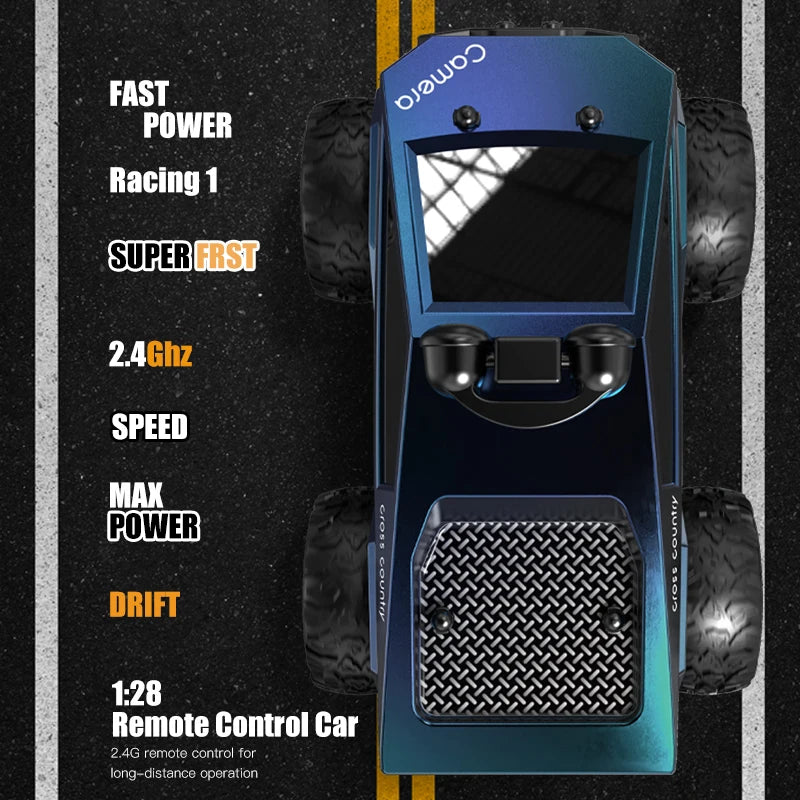 KF29 HD Camera RC Car, 1:28 FPV Drift Car with HD Real-Time Video, APP Control, LED Lights, 2.4GHz All-Terrain RC Racing Car