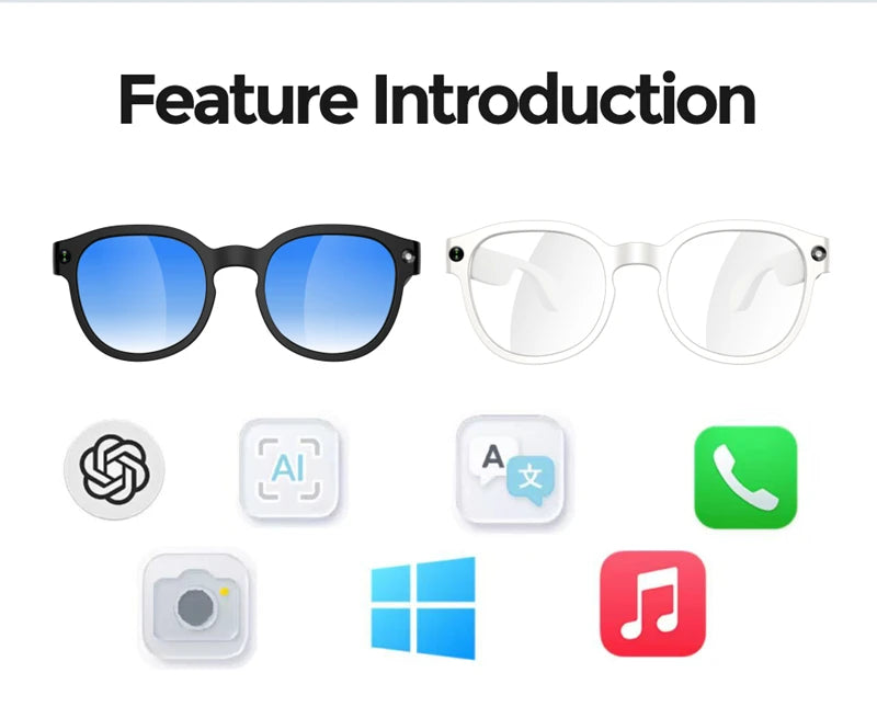 2026 New AI Smart Glasses AI Translation 8MP HD Camera 4K Shooting Image Bluetooth Call Recording Music Smart Sunglasses