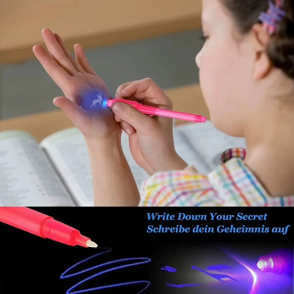 4-12pcs Invisible Ink Pen Spy Pen with UV Light Magic Marker for Secret Message Treasure Box Prizes Kids Party Favors Toys Gift