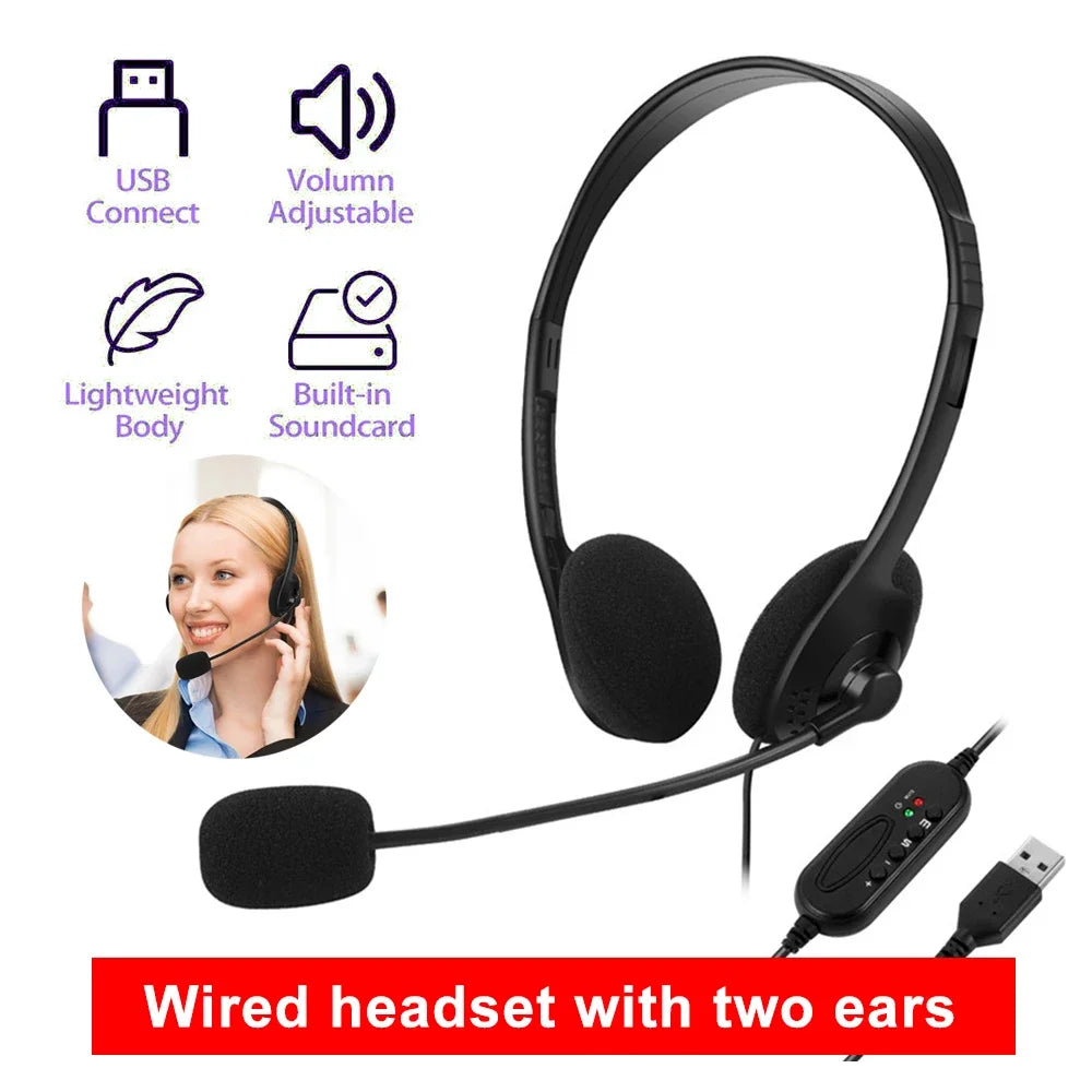 USB noise cancelling headset with microphone for computer calls Chat call centre headset Service headset