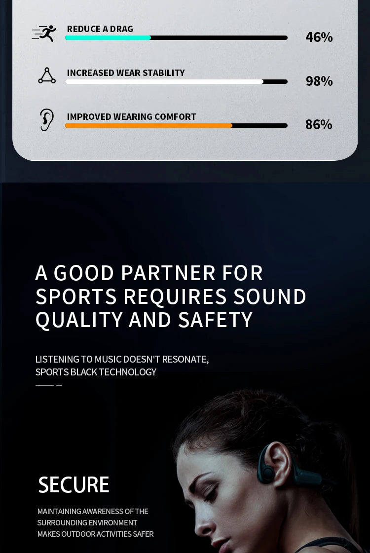 B8 True Bone Conduction Earphones Bluetooth 5.3 Sports Wireless Headphones Ear Hook IPX5 Waterproof Headset for Running Driving