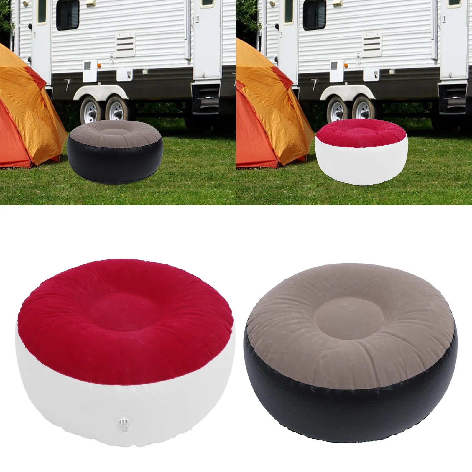1Pc Inflatable Flocking Stool Multipurpose Lightweight Ergonomic Design Round Portable Inflatable Stool for Travel Camping