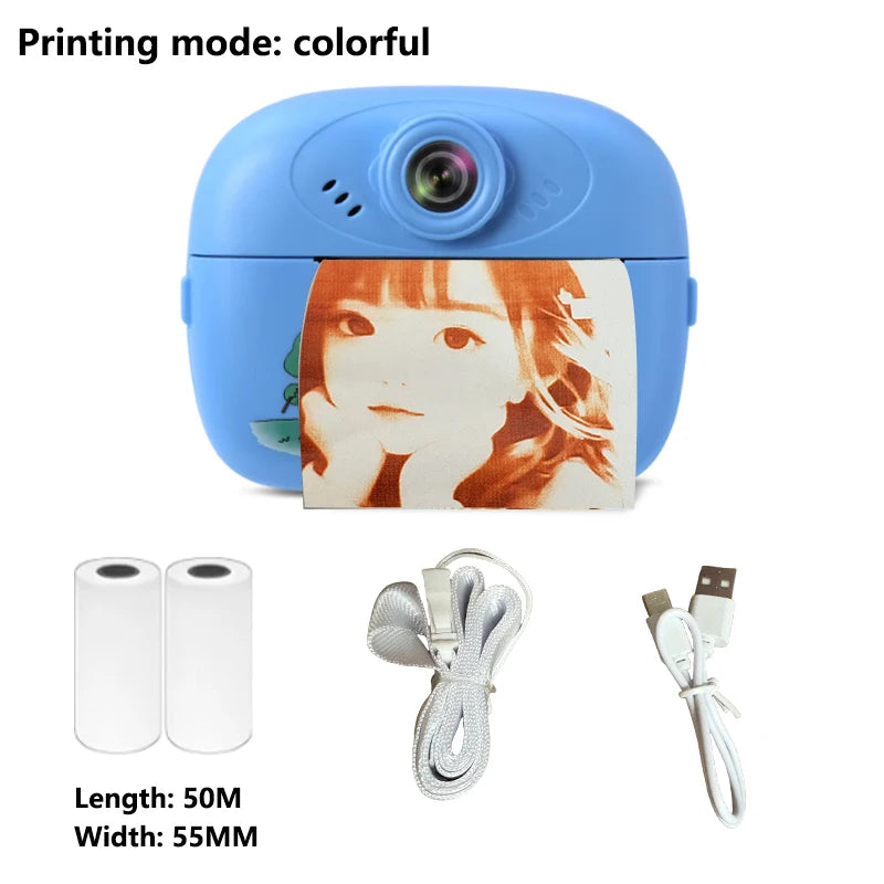 Children Instant Print Camera Thermal Printer Video Recorder Portable Smart Digital Dual Lens Selfie Camera Kids Birthday Gift