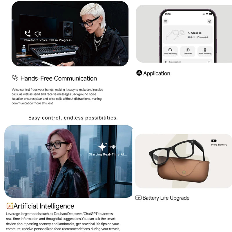 2026 New Smart Glasses 800W Take Pictures Record Al Translation WIFI Transmission AI Recognition GPT 2000MAH Music Smart Glasses