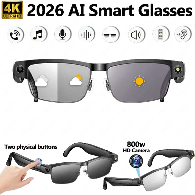 2026 4K Smart Glasses AI Translation Color-changing Lenses High-definition Voice Call Music Local Open-ear Audio Smart  Glasses