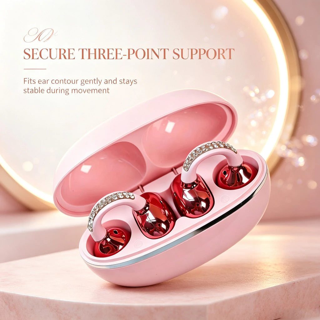 Rhinestone Open Ear Clip Wireless Earbuds Bluetooth 5.4 OWS Headphones HiFi Stereo Sports Earphones With HD Mic