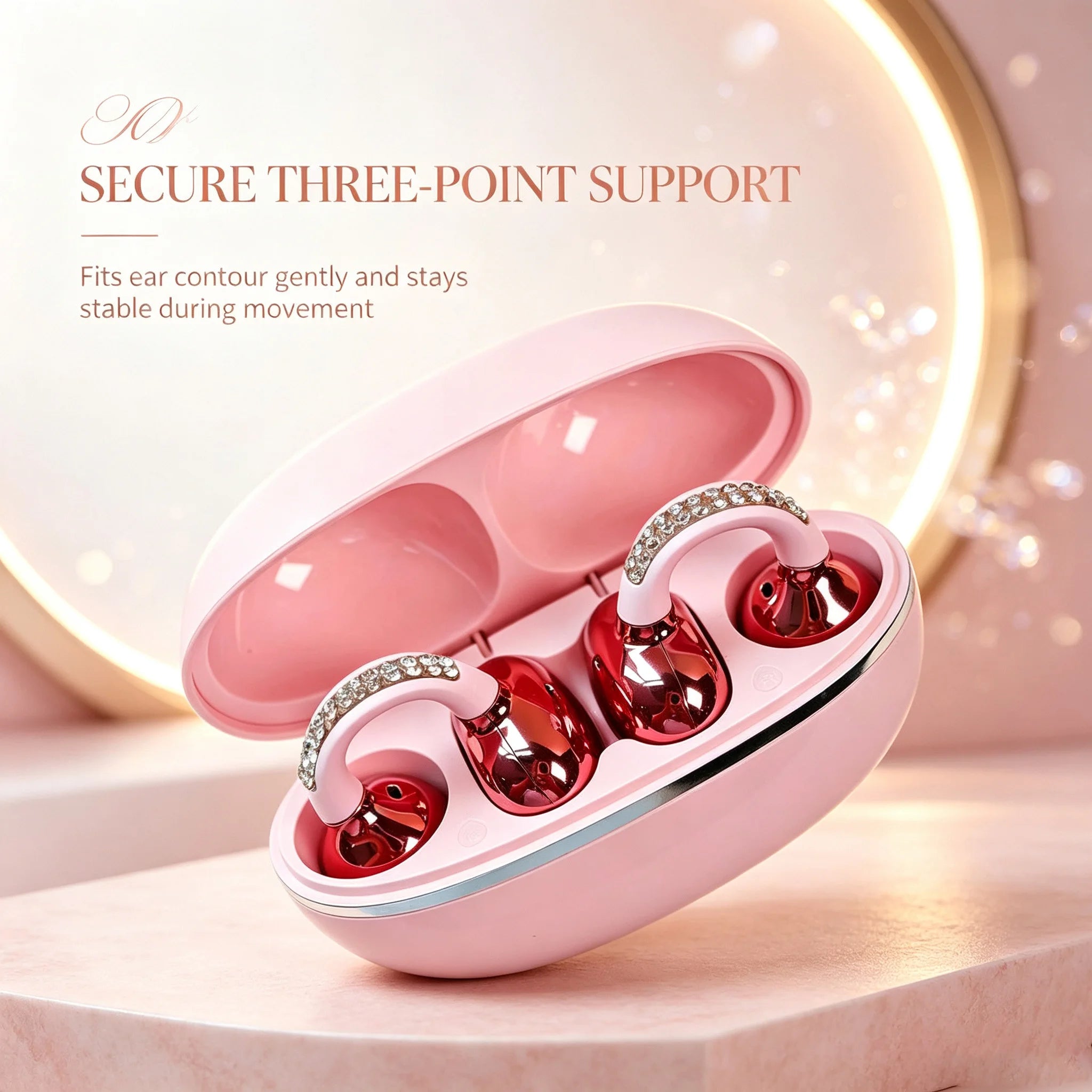 Rhinestone Open Ear Clip Wireless Earbuds Bluetooth 5.4 OWS Headphones HiFi Stereo Sports Earphones With HD Mic