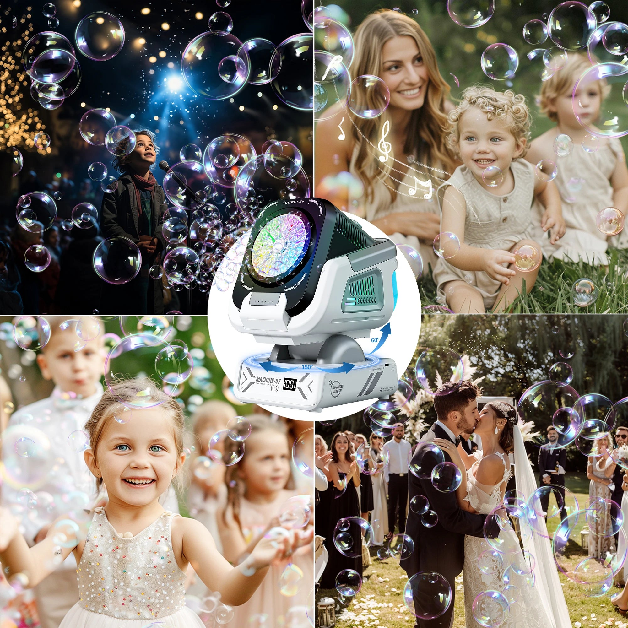 2025 Upgraded Version of the Bubble Machine with Remote Control, Automatic Rotation, and Rgb Lights, 1800Mah Rechargeable Battery, Type-C Charging, Suitable for Children, Weddings, Birthday Parties, and Outdoor Activities, Bu