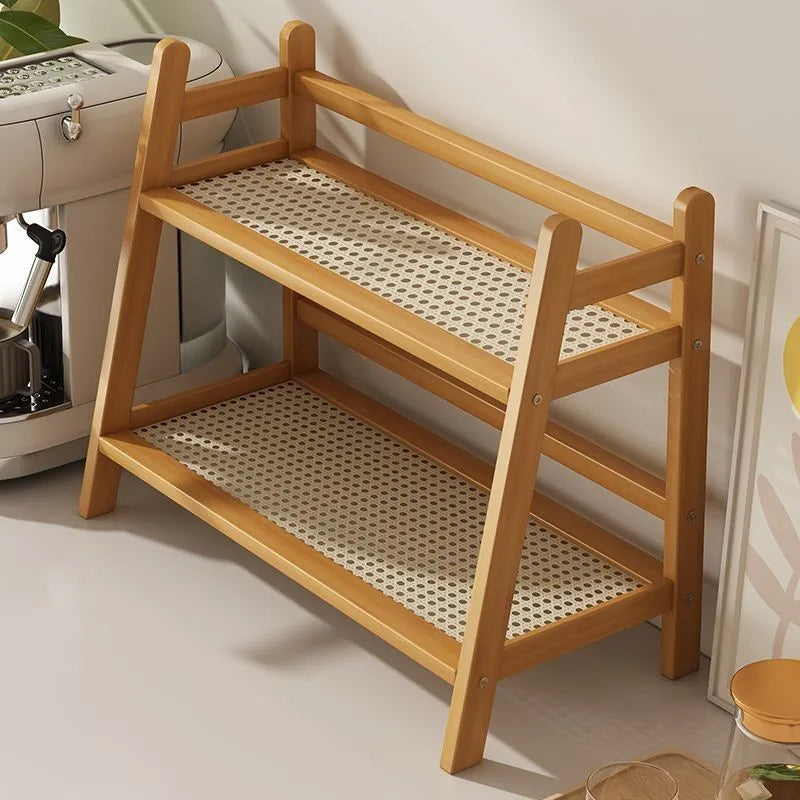 2 Layer Spice Caddy Shelf Bamboo Kitchen Storage Rack Desktop Cabinet Organizer Display Rack Coffee Bar Counter Shelf Cup Holder