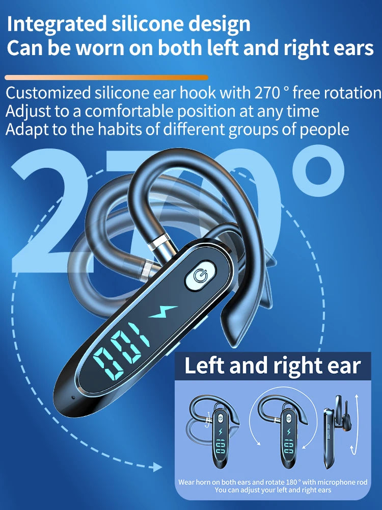 Bluetooth 6.0 Earphone Ear Hook Headphone 270 Degree Rotation LED Display HIFI Stereo Noise Reduction Headset Waterproof Earbud