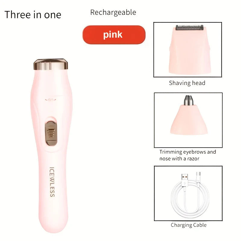 USB Charging Three in One Shaver, Women's Home Multifunctional Underarm Hair Removal Device, Eyebrow Trimmer, Nose Hair Remover