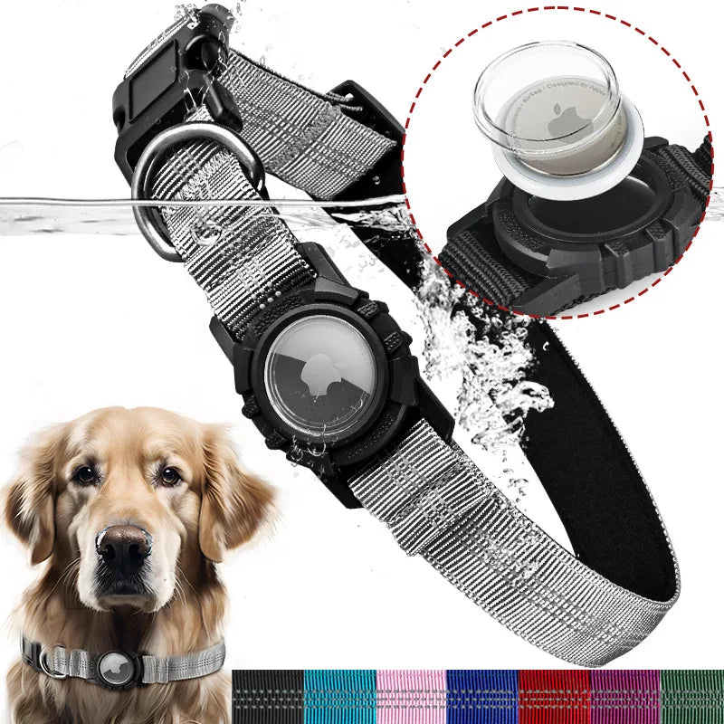 Airtag Dog Collar with Waterproof AirTag Case, Reflective Soft Padded & Safety Air Tag Pet Collar Adjustable for Large Dogs