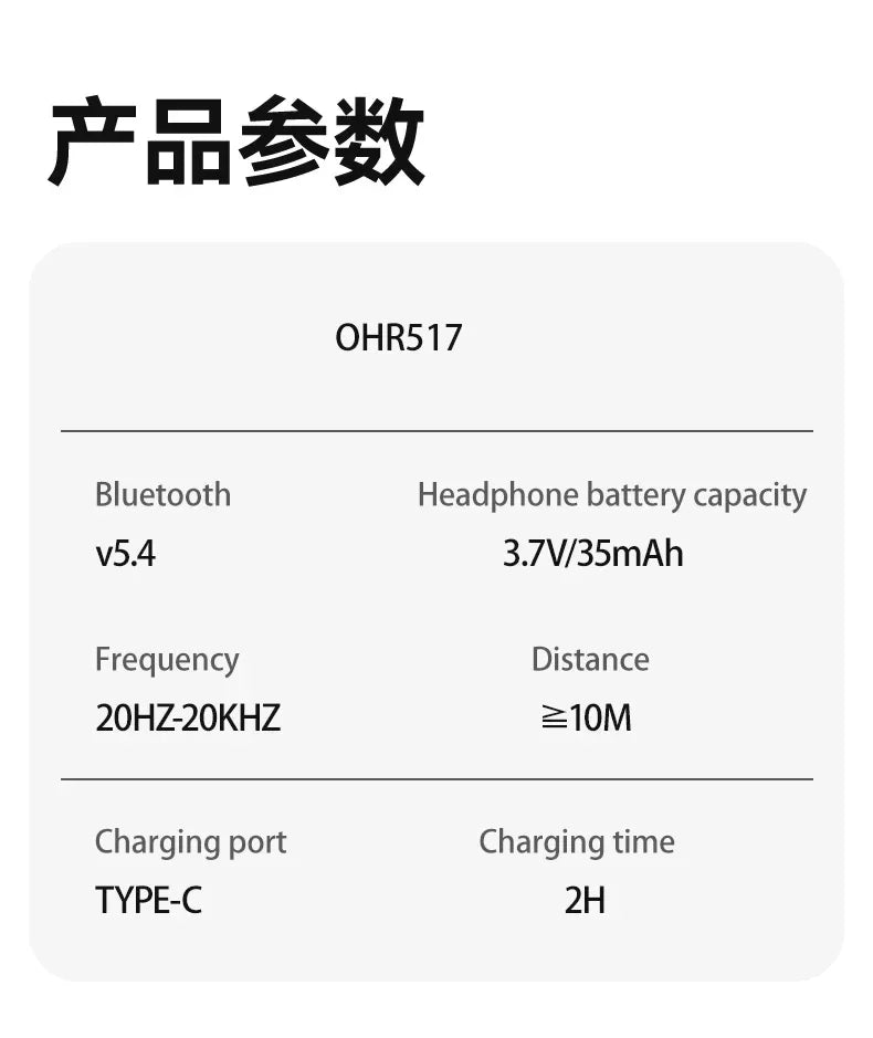 Acer OHR-517 Open-Ear Earphones Ear Hooks Wireless Bluetooth 5.4 Headphones Hi-Res OWS Earphones Bass Boost Sport Earbuds 48Hrs