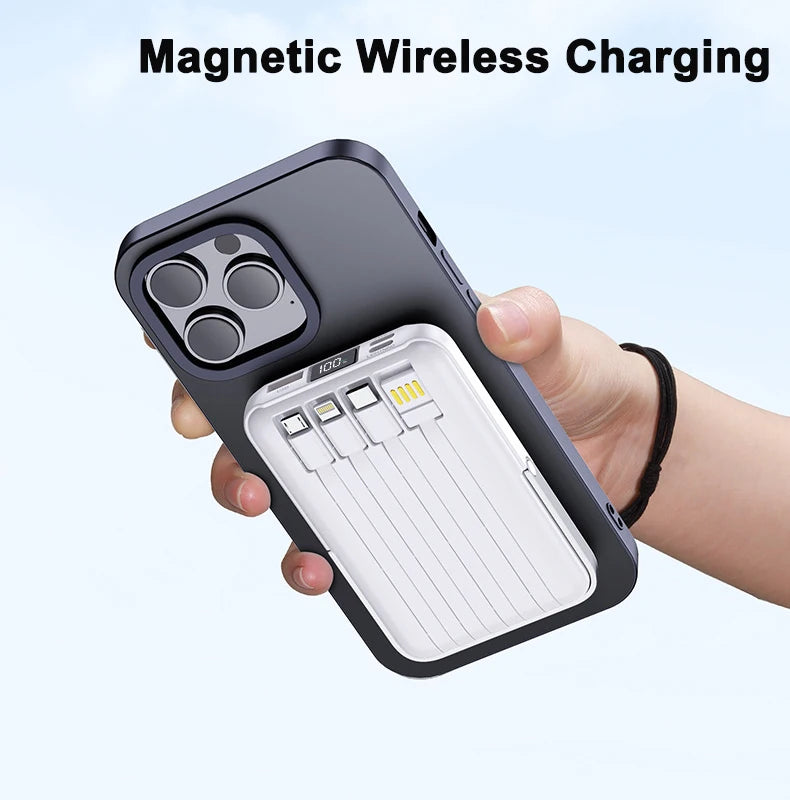 New Magnetic Power Bank 20000mAh Fast Charging Wireless W/ Cables Stand for IPhone Magsafe Powerbank Portable External Battery