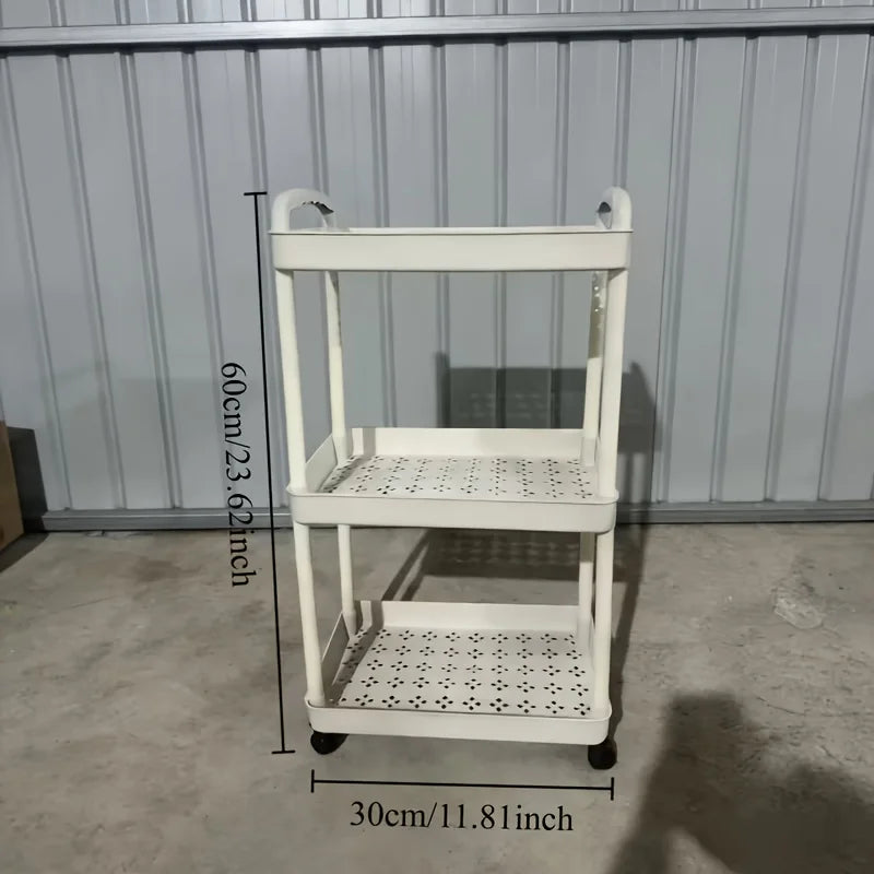 3-Tier Rolling Storage Cart with 360° Swivel Wheels, Durable Plastic Utility Trolley for Bathroom Bedroom Cosmetics Organizer