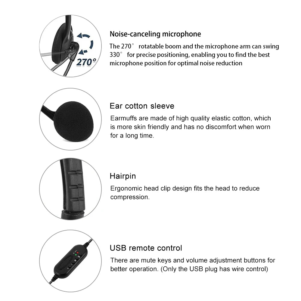 USB noise cancelling headset with microphone for computer calls Chat call centre headset Service headset