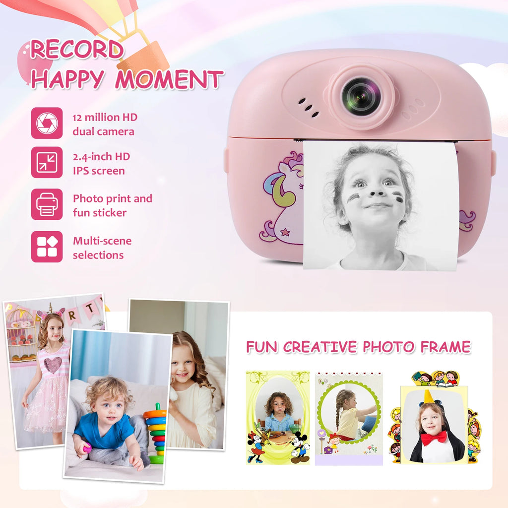 Children Instant Print Camera Thermal Printer Video Recorder Portable Smart Digital Dual Lens Selfie Camera Kids Birthday Gift