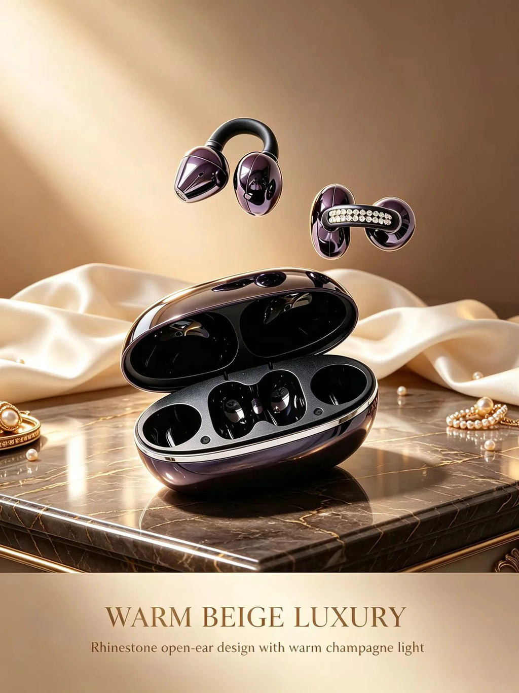Rhinestone Open Ear Clip Wireless Earbuds Bluetooth 5.4 OWS Headphones HiFi Stereo Sports Earphones With HD Mic