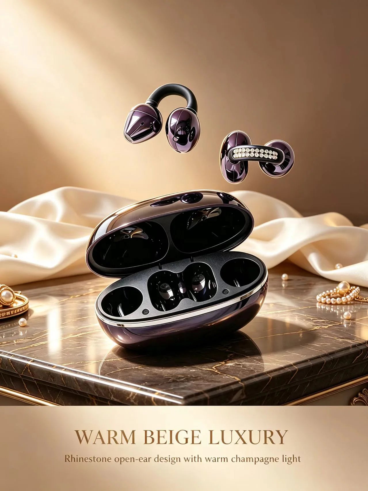 Rhinestone Open Ear Clip Wireless Earbuds Bluetooth 5.4 OWS Headphones HiFi Stereo Sports Earphones With HD Mic