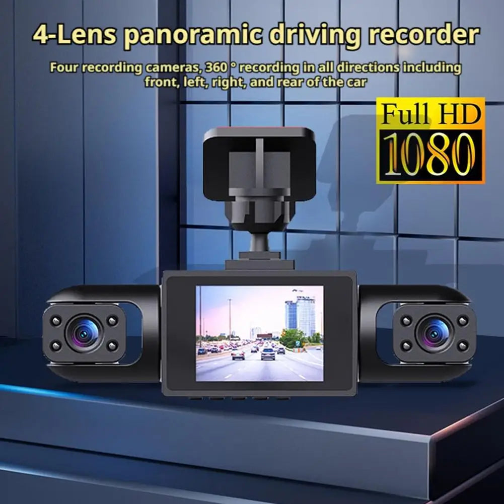 4-Lens 360° Panoramic Dash Cam, Full HD 1080P Car Driving Recorder with Front Rear Left Right Wide-angle Cameras Loop Recording