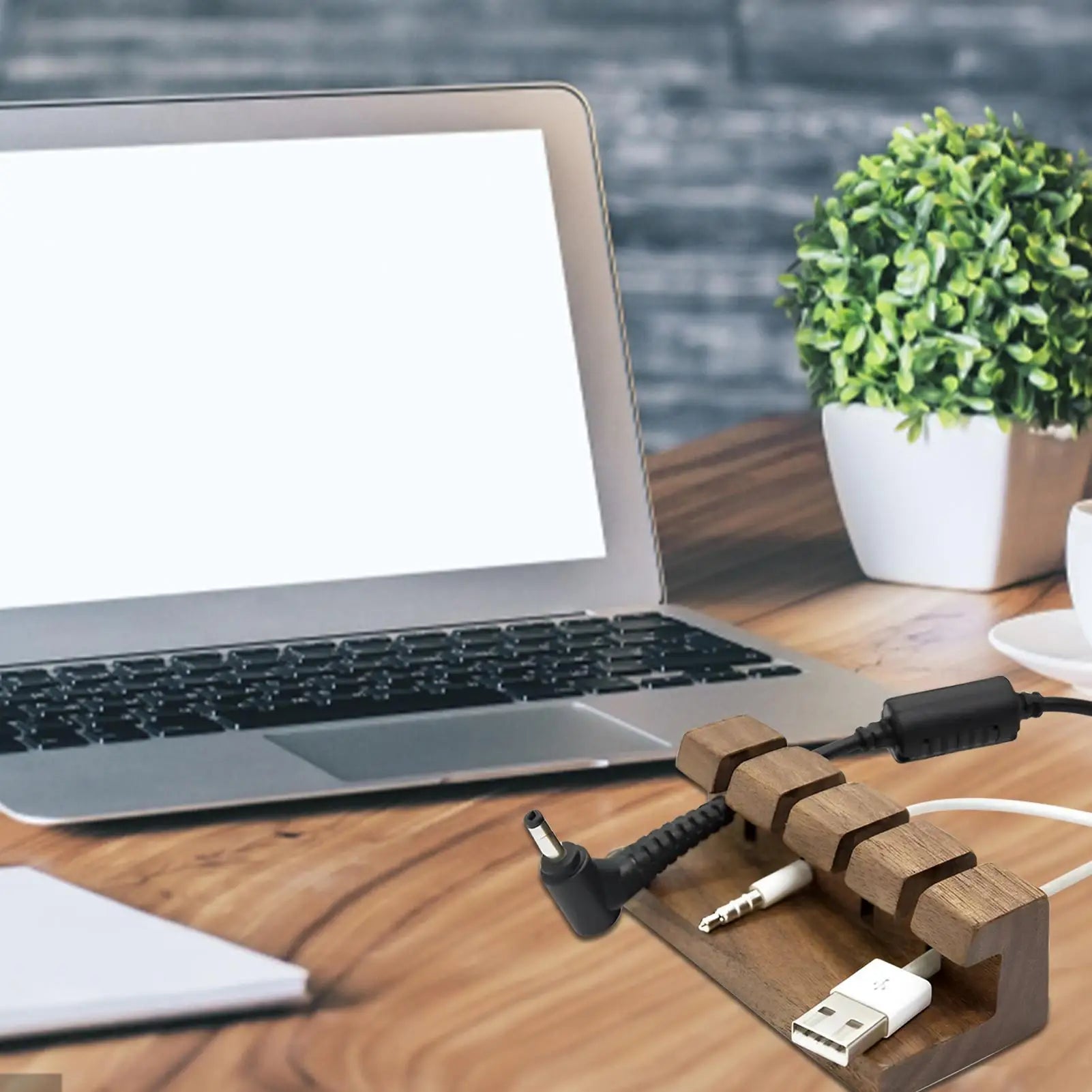 Cord Organizer Wooden USB Cable Holder Wire Organizer Self Adhesive Cord Keepers For Cables 3MTape Backed 4 Holes For Cable