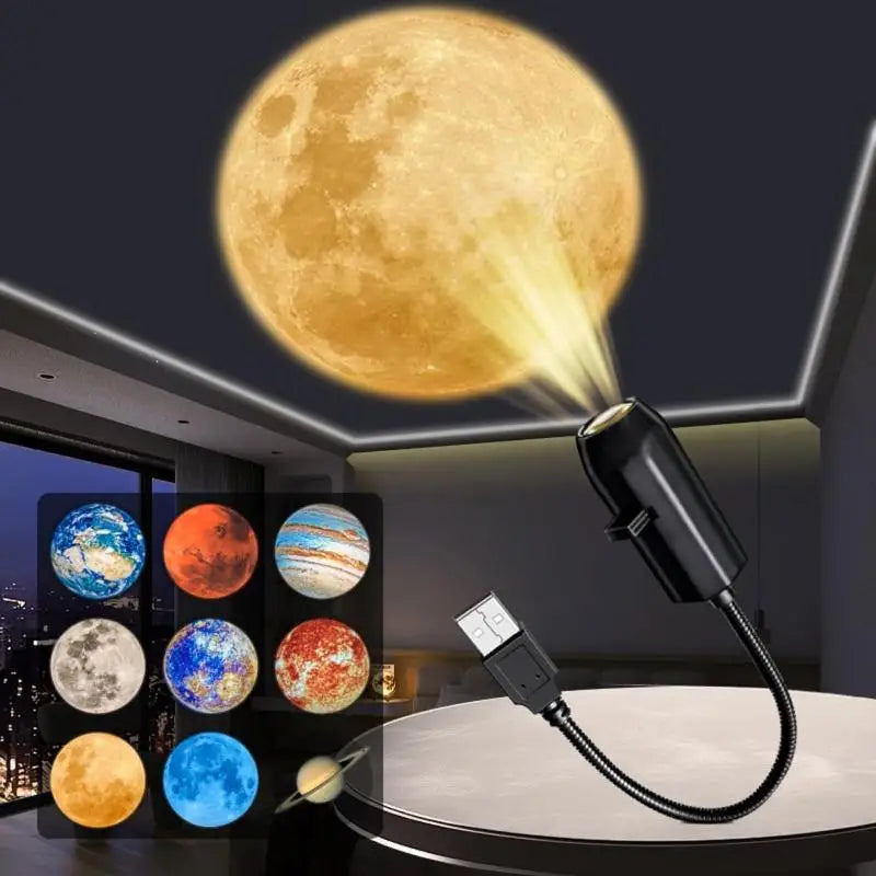 5V USB Plug In Planet Projection Lamp Indoor Ceiling Decoration Atmosphere Light Starry Sky Lamp Night Light Galaxy Projector