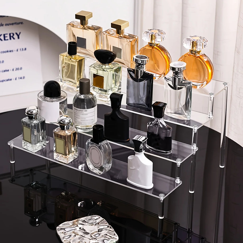 1pc Multi-Functional Perfume Step Display Rack - Black/Transparent Acrylic Desktop Organizer for Cosmetics & Bracelets, Ideal fo
