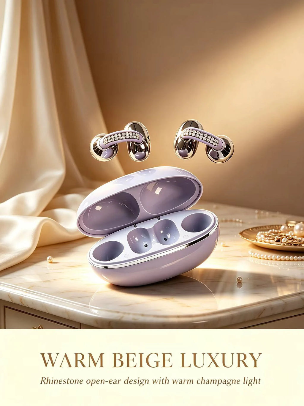 Rhinestone Open Ear Clip Wireless Earbuds Bluetooth 5.4 OWS Headphones HiFi Stereo Sports Earphones With HD Mic