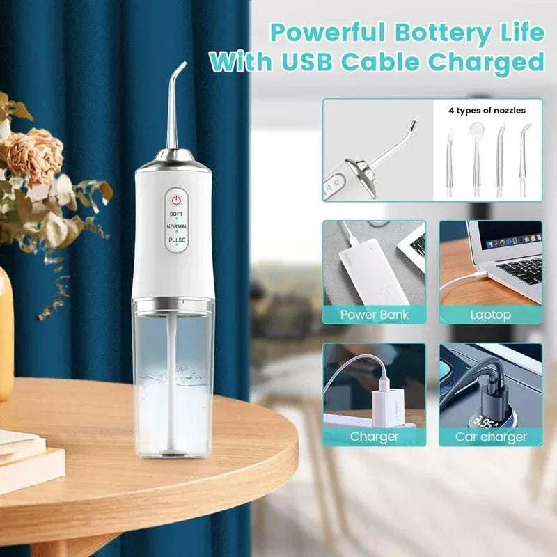 Professional Flossing Portable Electric 4Nozzle Toothbrush Combo Tonsil Stone Remover Family Oral Irrigator Water Dental Flosser