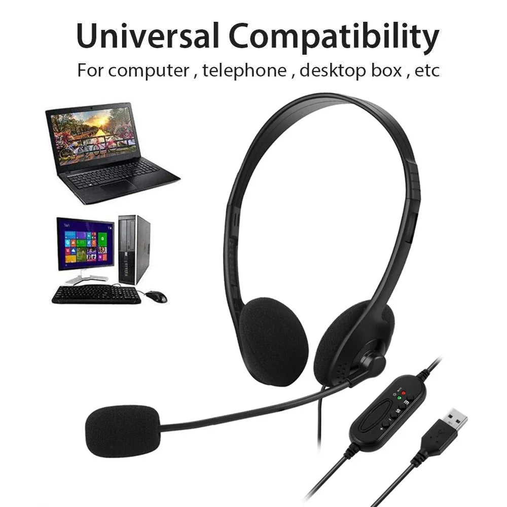 USB noise cancelling headset with microphone for computer calls Chat call centre headset Service headset