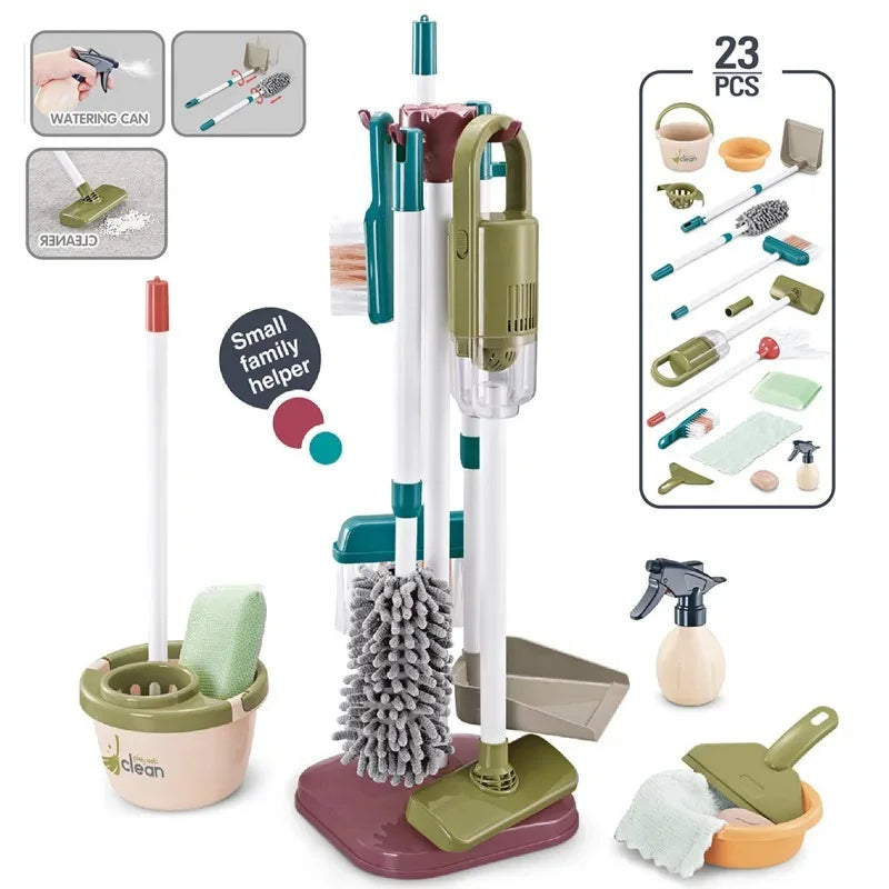 Kids Simulation Life Cleaning Toys Housework Pretend Play Tool Set &Hygiene Simulation Broom Vacuum Cleaner Tool Set for Kids