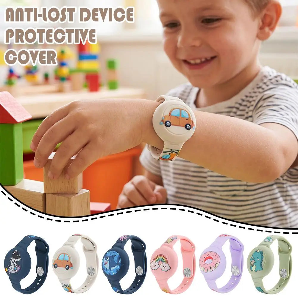 AirTag Bracelet for Kids, Waterproof Cute Cartoon Air tag Holder for Kids with Full Coverage Design Silicone Hidden Wristband
