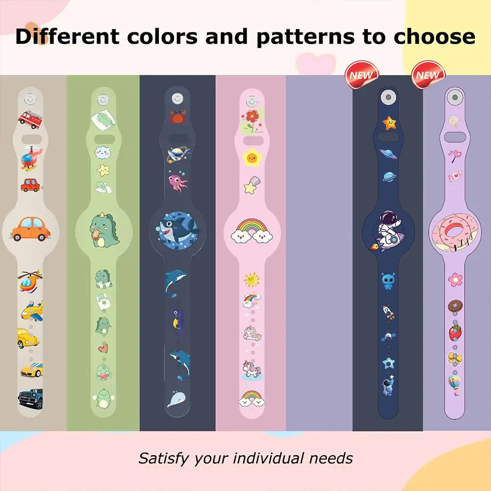 AirTag Bracelet for Kids, Waterproof Cute Cartoon Air tag Holder for Kids with Full Coverage Design Silicone Hidden Wristband