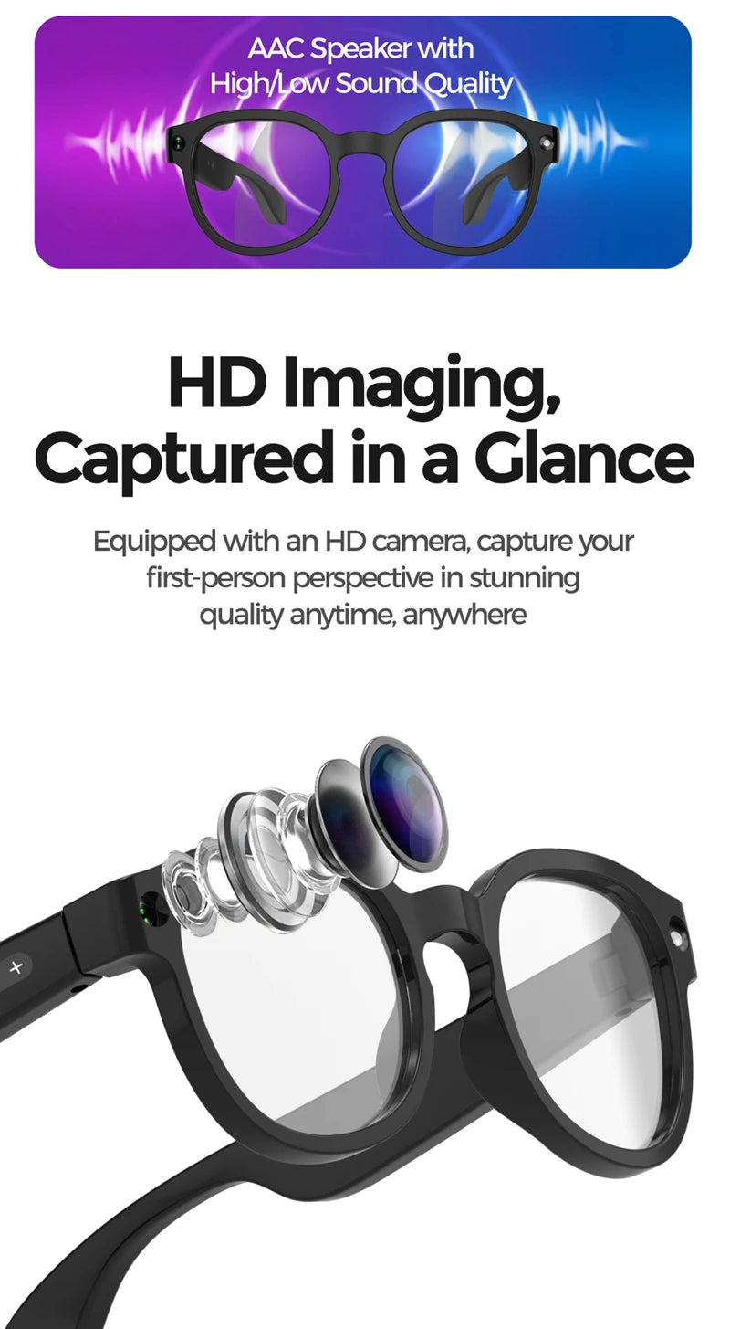 2026 New AI Smart Glasses AI Translation 8MP HD Camera 4K Shooting Image Bluetooth Call Recording Music Smart Sunglasses