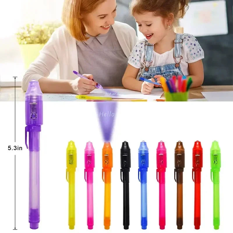 4-12pcs Invisible Ink Pen Spy Pen with UV Light Magic Marker for Secret Message Treasure Box Prizes Kids Party Favors Toys Gift