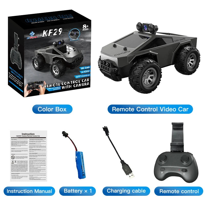 KF29 1:28 2.4G RC Car With HD Camera WiFi FPV Real-time Transmission APP Control Off-road Drift Remote Control Toy Vehicle