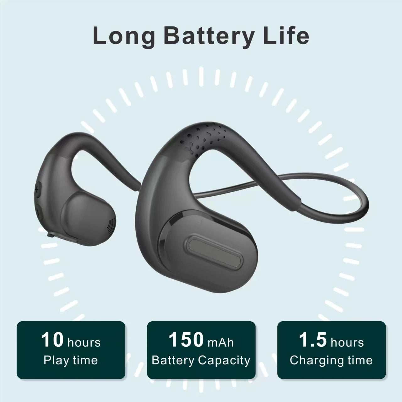 Open Ear Air Conduction Headphones  Super Bass Not in Ear Music Headset 16g Ultra Light with Microphone for IOS Andriod Phone